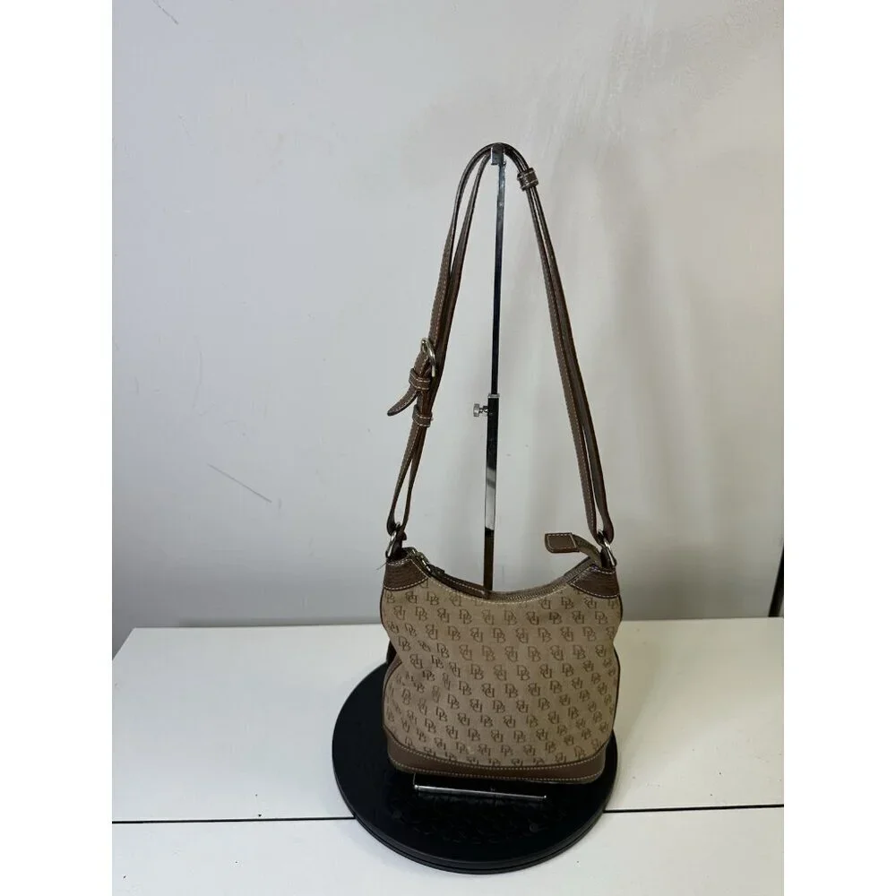 DOONEY & BOURKE Brown Tan Canvas Leather Trim Shoulder Bag Purse